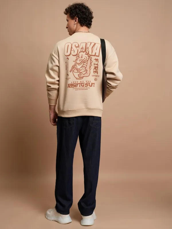  Highlander Men Beige Round Neck Pullover Sweatshirts