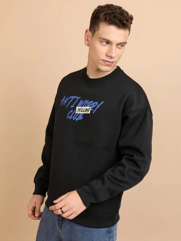  Highlander Men Black Round Neck Pullover Sweatshirts