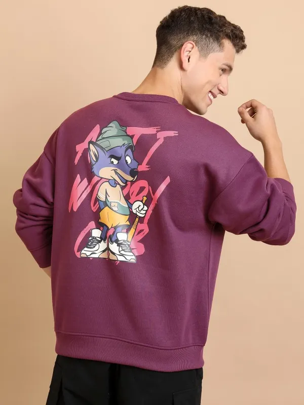  Highlander Men Purple Round Neck Pullover Sweatshirts