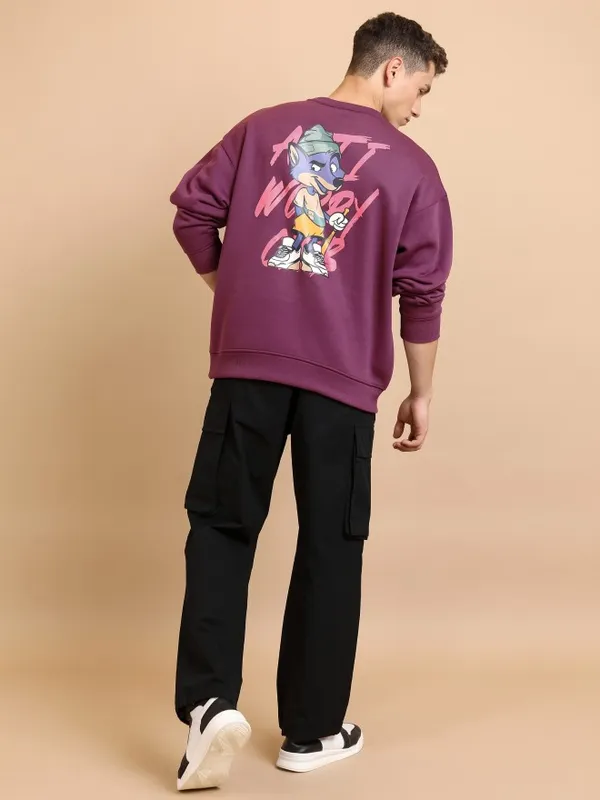  Highlander Men Purple Round Neck Pullover Sweatshirts