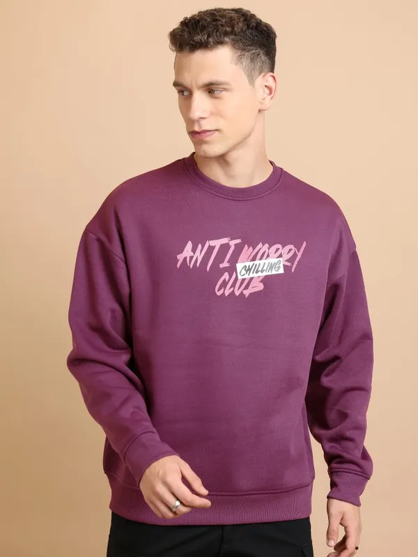  Highlander Men Purple Round Neck Pullover Sweatshirts