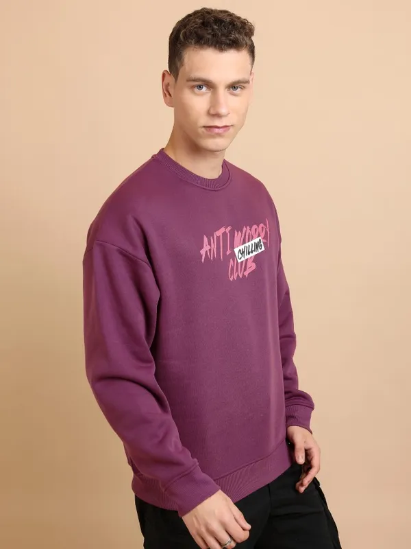  Highlander Men Purple Round Neck Pullover Sweatshirts