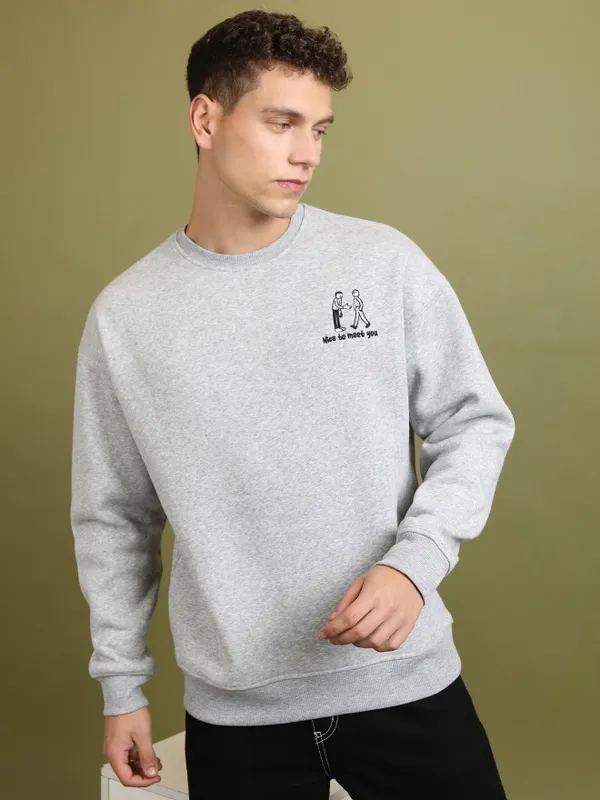  Ketch Men Grey Round Neck Pullover Sweatshirts