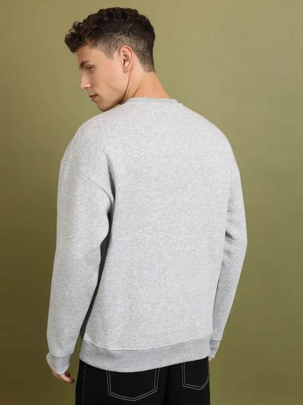  Ketch Men Grey Round Neck Pullover Sweatshirts
