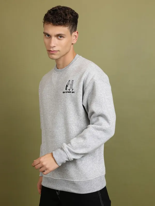  Ketch Men Grey Round Neck Pullover Sweatshirts