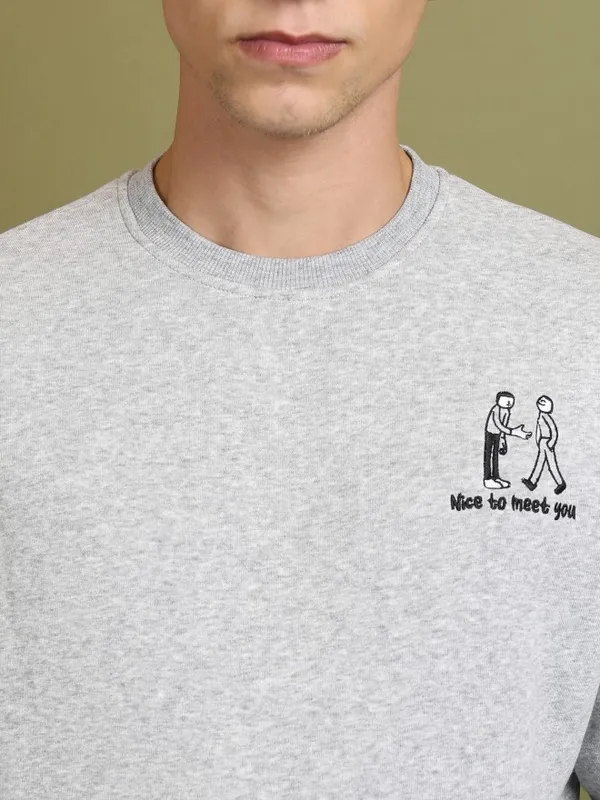  Ketch Men Grey Round Neck Pullover Sweatshirts