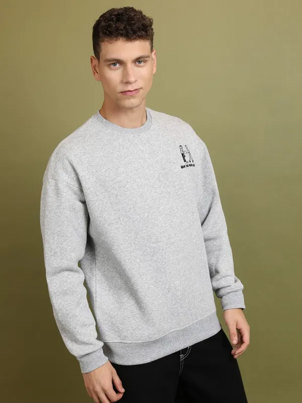  Ketch Men Grey Round Neck Pullover Sweatshirts