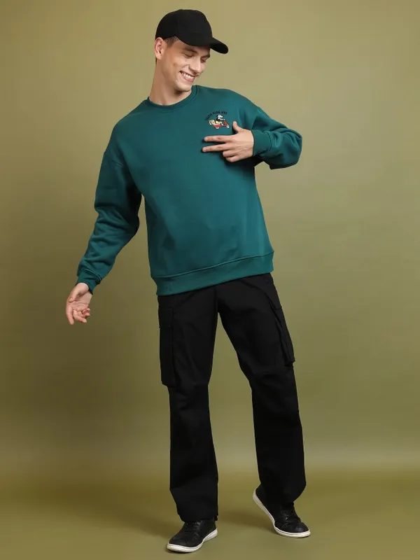  Ketch Men Green Round Neck Pullover Sweatshirts