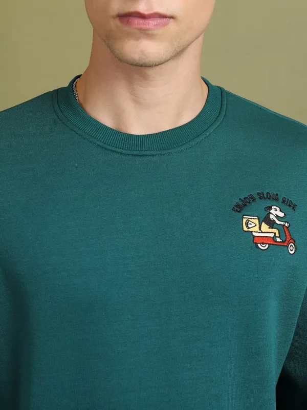  Ketch Men Green Round Neck Pullover Sweatshirts