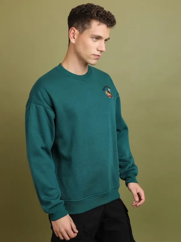  Ketch Men Green Round Neck Pullover Sweatshirts