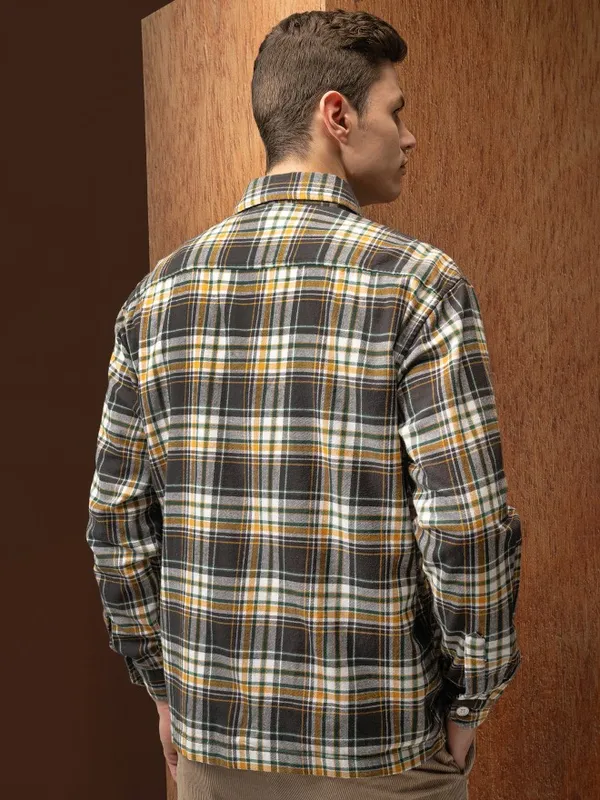  Locomotive Men Olive Checked Oversized Fit Casual Shirts