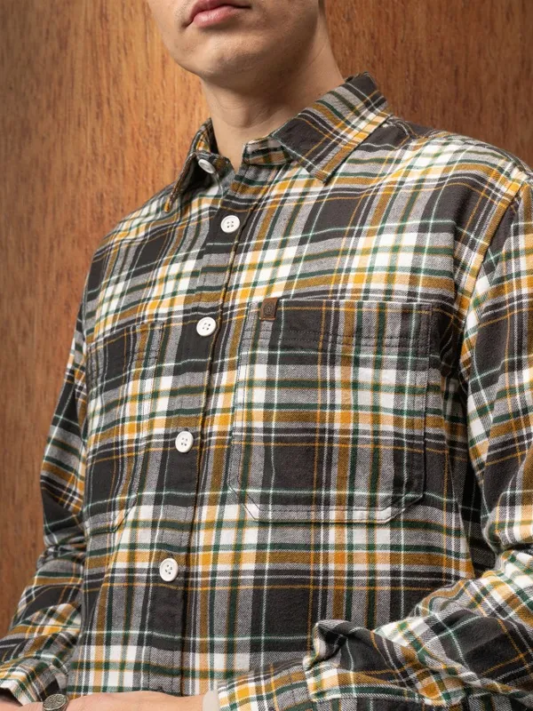  Locomotive Men Olive Checked Oversized Fit Casual Shirts