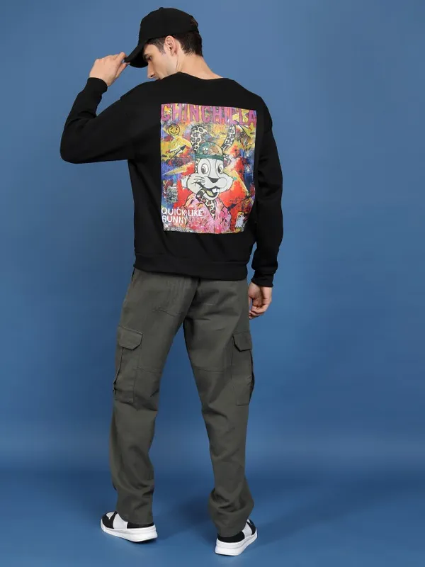  Highlander Men Black Round Neck Pullover Sweatshirts