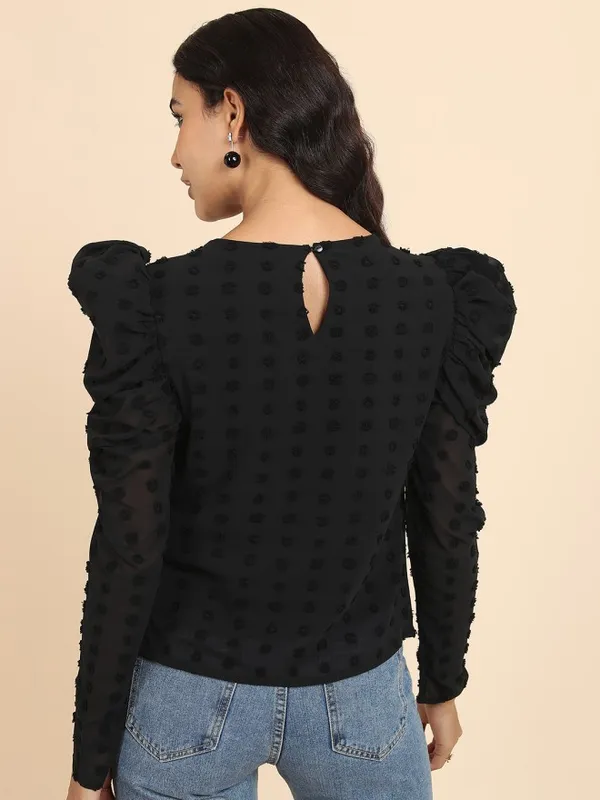 Tokyo Talkies Women Black Self Design Regular Top