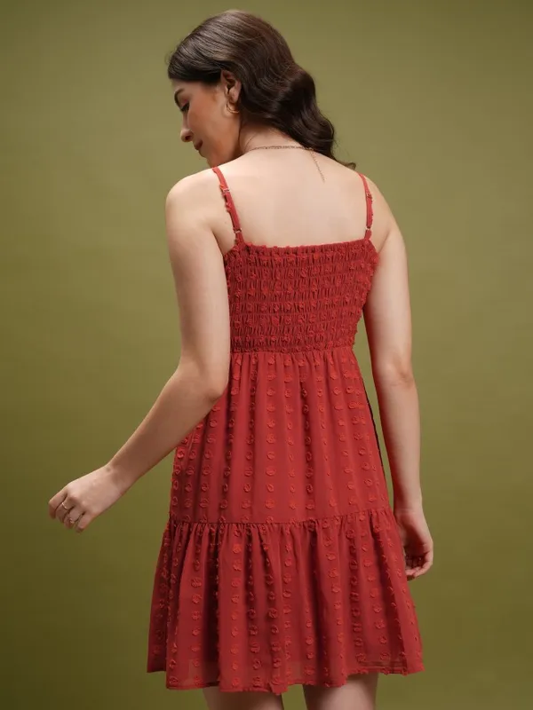  Tokyo Talkies Women Red Self Design Fit And Flare Dresses