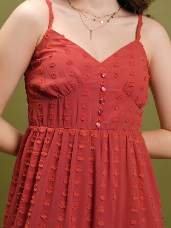  Tokyo Talkies Women Red Self Design Fit And Flare Dresses