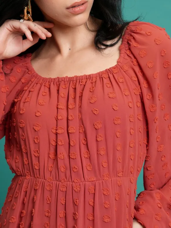 Tokyo Talkies Women Red Self Design A-Line Dress