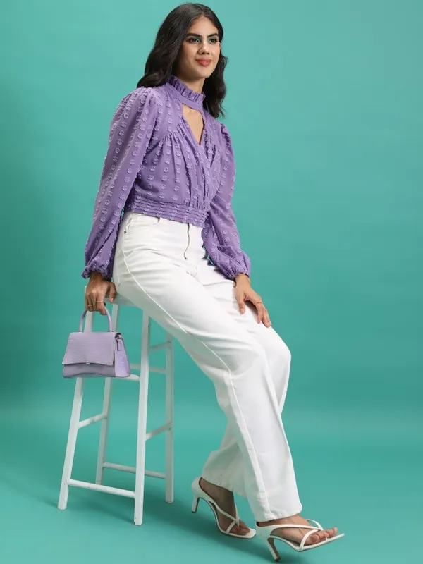 Tokyo Talkies Women Purple Self Design Wrap Top