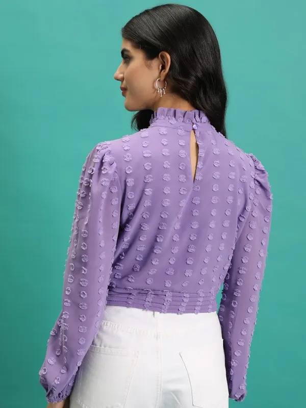 Tokyo Talkies Women Purple Self Design Wrap Top