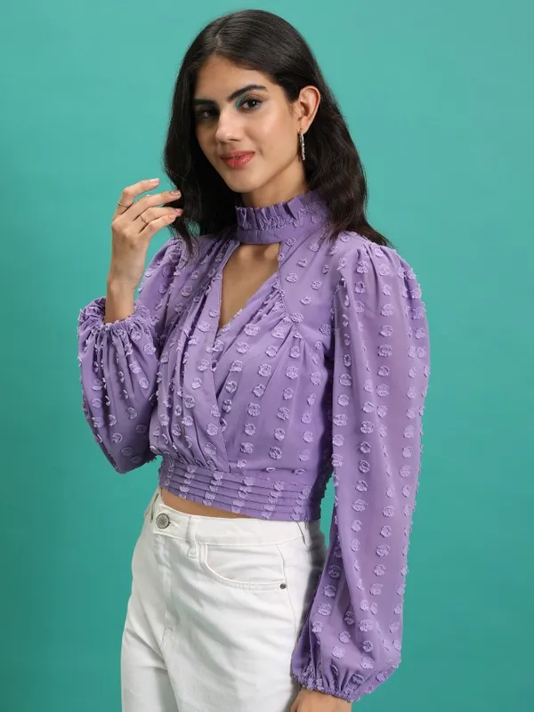 Tokyo Talkies Women Purple Self Design Wrap Top