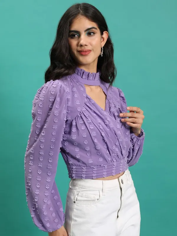 Tokyo Talkies Women Purple Self Design Wrap Top