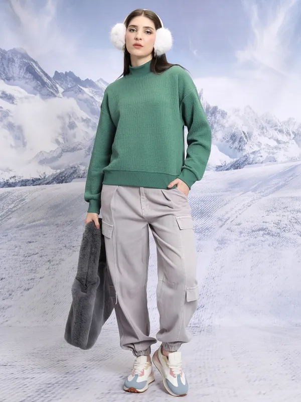  Tokyo Talkies Women Green High Neck Sweaters