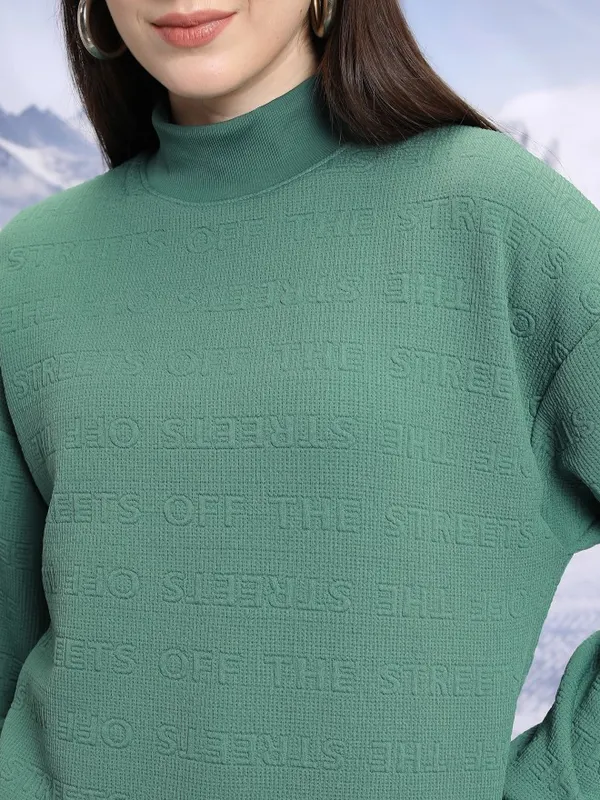  Tokyo Talkies Women Green High Neck Sweaters