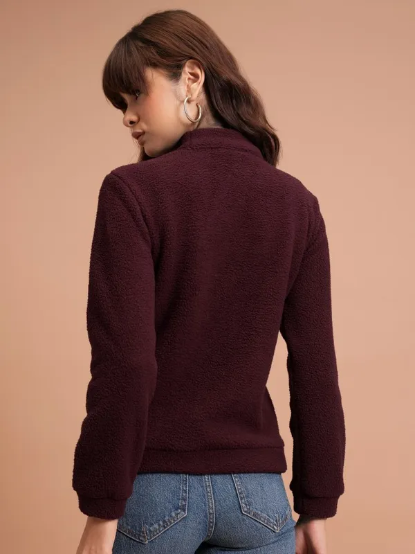  Tokyo Talkies Women Maroon Solid Pullover High Neck Sweatshirts