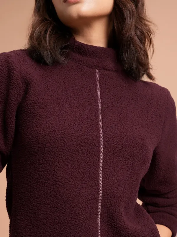  Tokyo Talkies Women Maroon Solid Pullover High Neck Sweatshirts