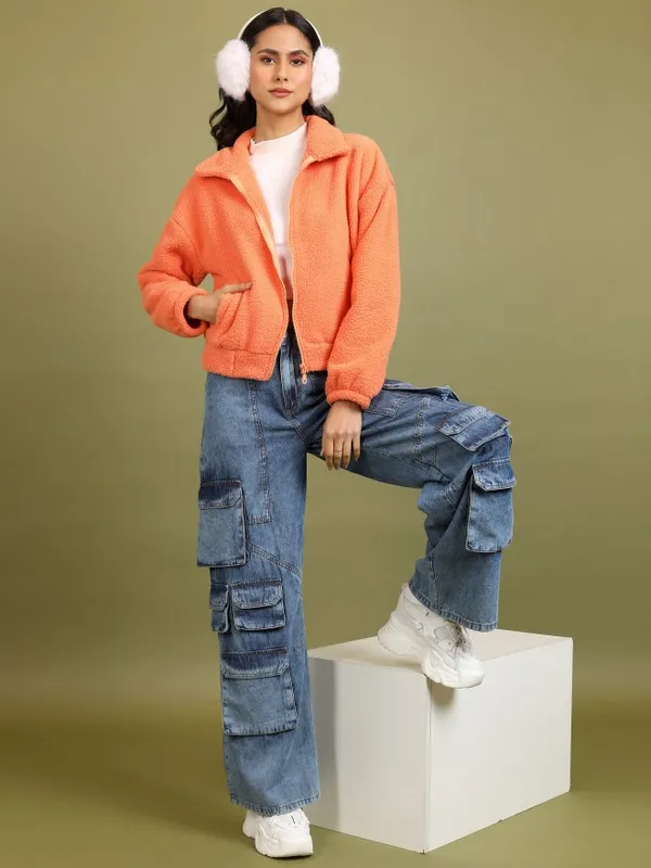  Tokyo Talkies Women Orange Open Front Jacket Jackets