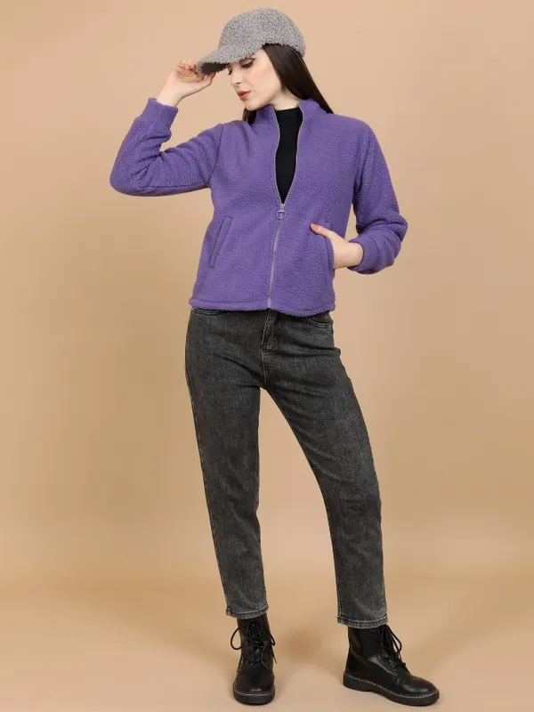  Tokyo Talkies Women Purple Open Front Jacket Jackets