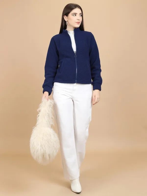  Tokyo Talkies Women Navy Blue Open Front Jacket Jackets