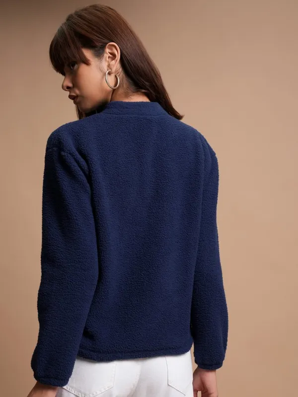  Tokyo Talkies Women Navy Blue Solid Pullover High Neck Sweatshirts