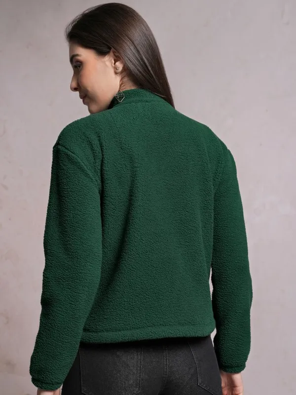  Tokyo Talkies Women Green Solid Pullover High Neck Sweatshirts