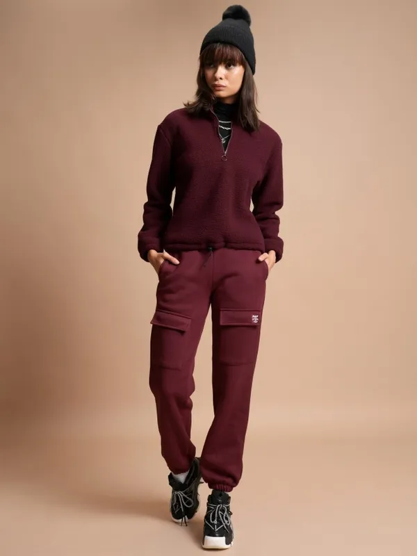  Tokyo Talkies Women Maroon Solid Pullover High Neck Sweatshirts