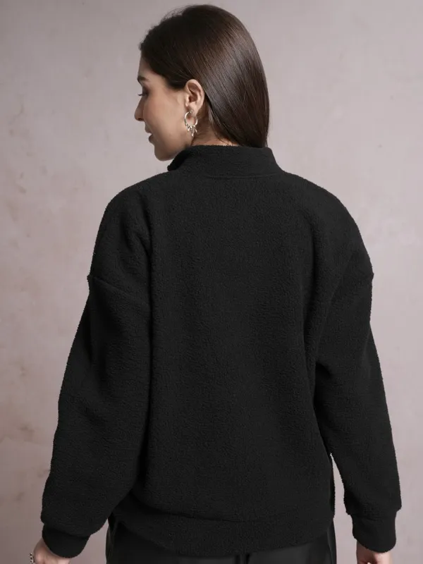  Tokyo Talkies Women Black Solid Pullover High Neck Sweatshirts