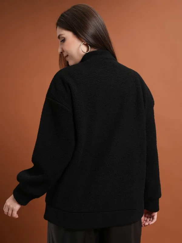  Tokyo Talkies Women Black Solid Pullover High Neck Sweatshirts