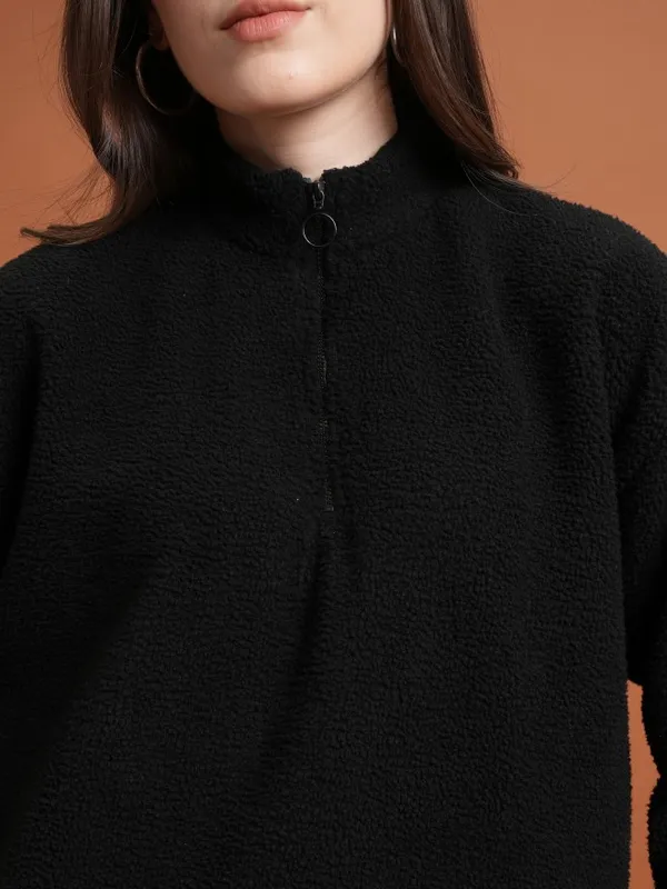  Tokyo Talkies Women Black Solid Pullover High Neck Sweatshirts
