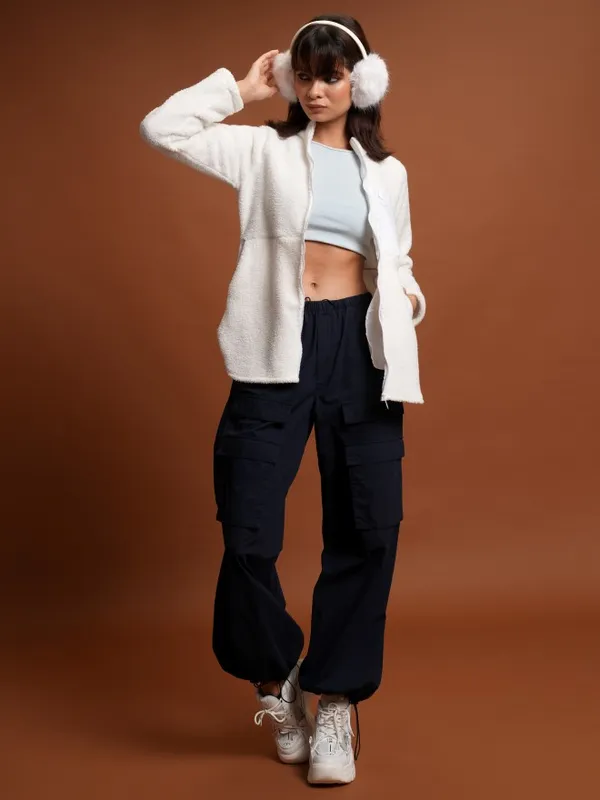  Tokyo Talkies Women White Open Front Jacket Jackets