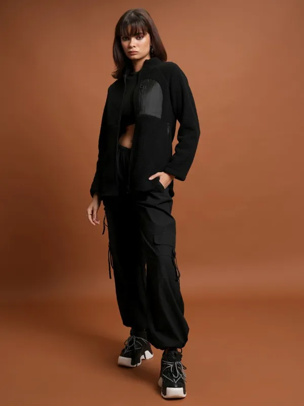  Tokyo Talkies Women Black Open Front Jacket Jackets