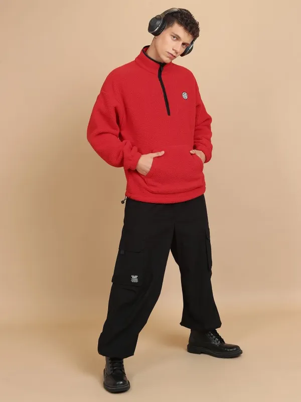  Highlander Men Red High Neck Pullover Sweatshirts