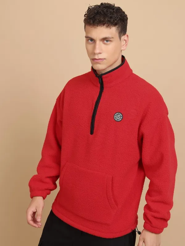  Highlander Men Red High Neck Pullover Sweatshirts