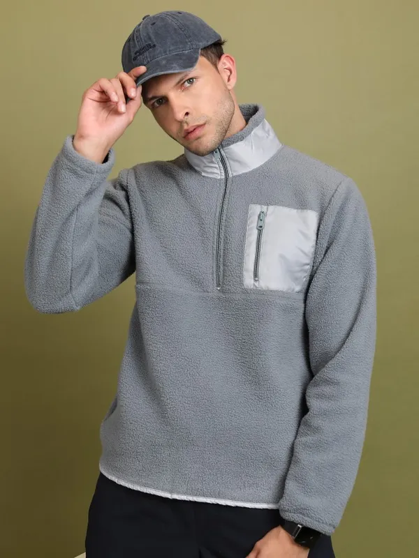  Highlander Men Grey High Neck Pullover Sweatshirts