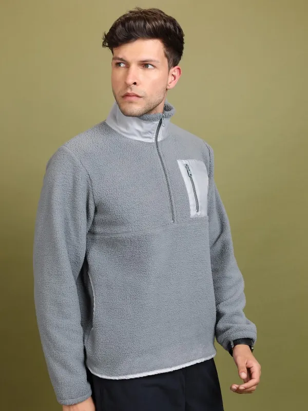  Highlander Men Grey High Neck Pullover Sweatshirts