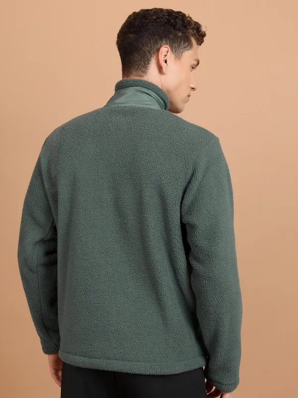  Highlander Men Green High Neck Front-Open Sweatshirts