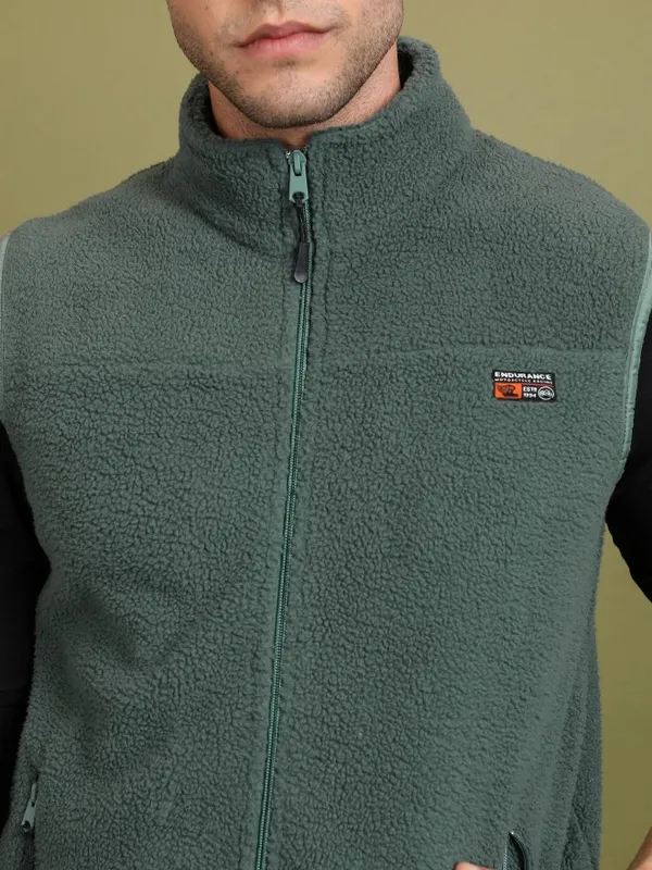  Highlander Men Green High Neck Front-Open Sweatshirts