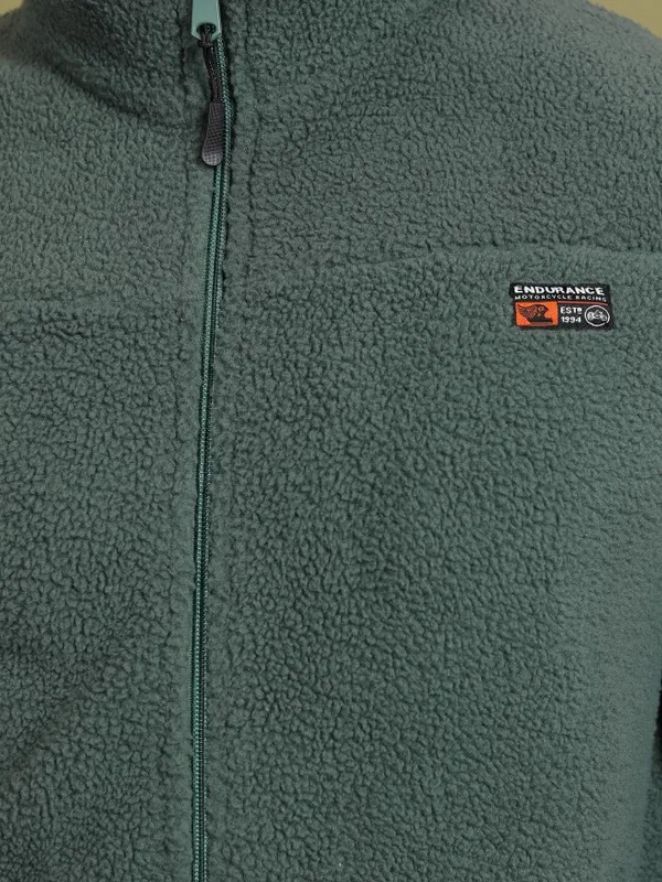  Highlander Men Green High Neck Front-Open Sweatshirts