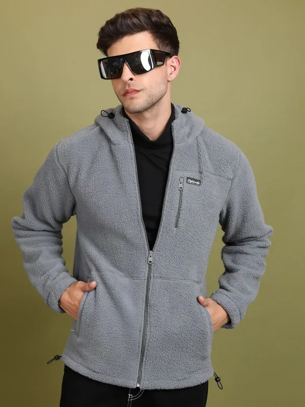  Highlander Men Grey Hood Front-Open Sweatshirts