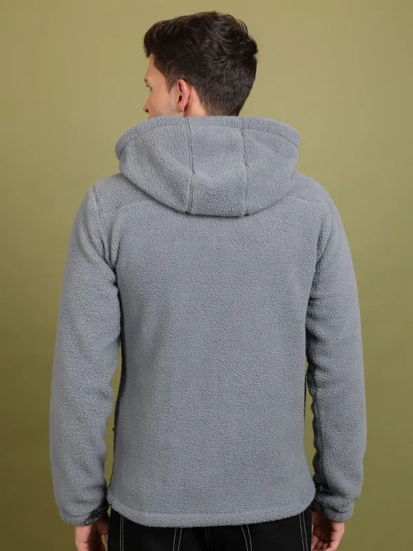  Highlander Men Grey Hood Front-Open Sweatshirts