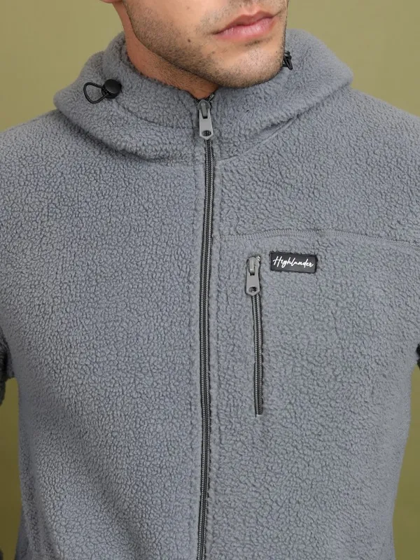  Highlander Men Grey Hood Front-Open Sweatshirts